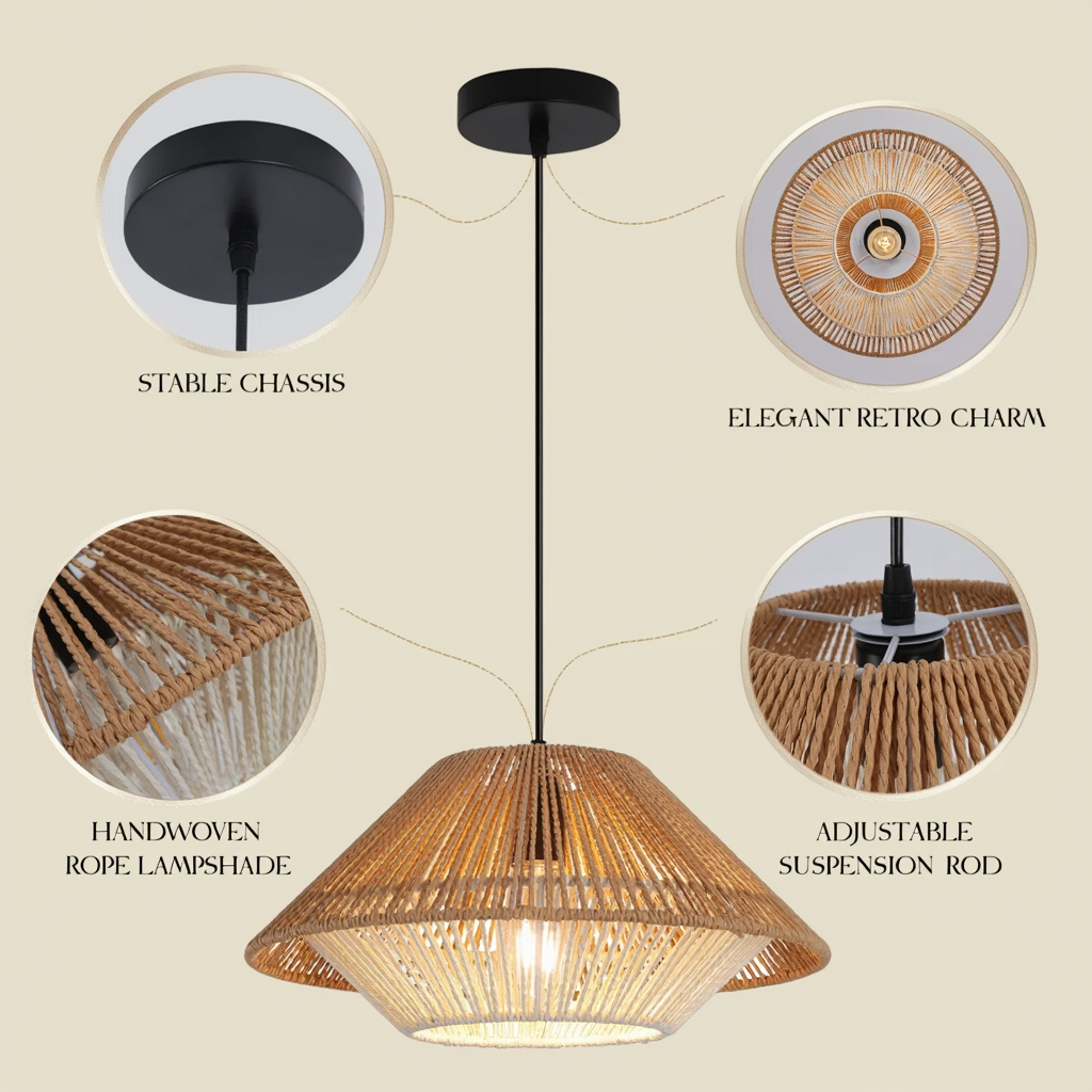 Rattan Farmhouse Cone Pendant Light | Lunalight