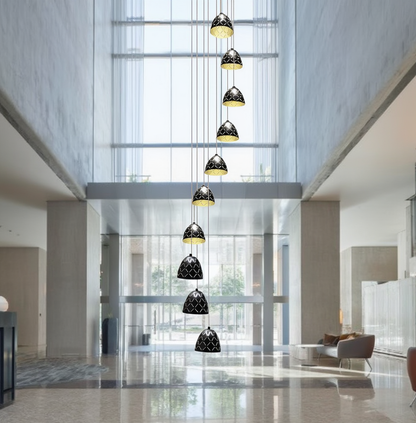 Black 10-Light Staircase Chandelier | Dimmable LED Remote