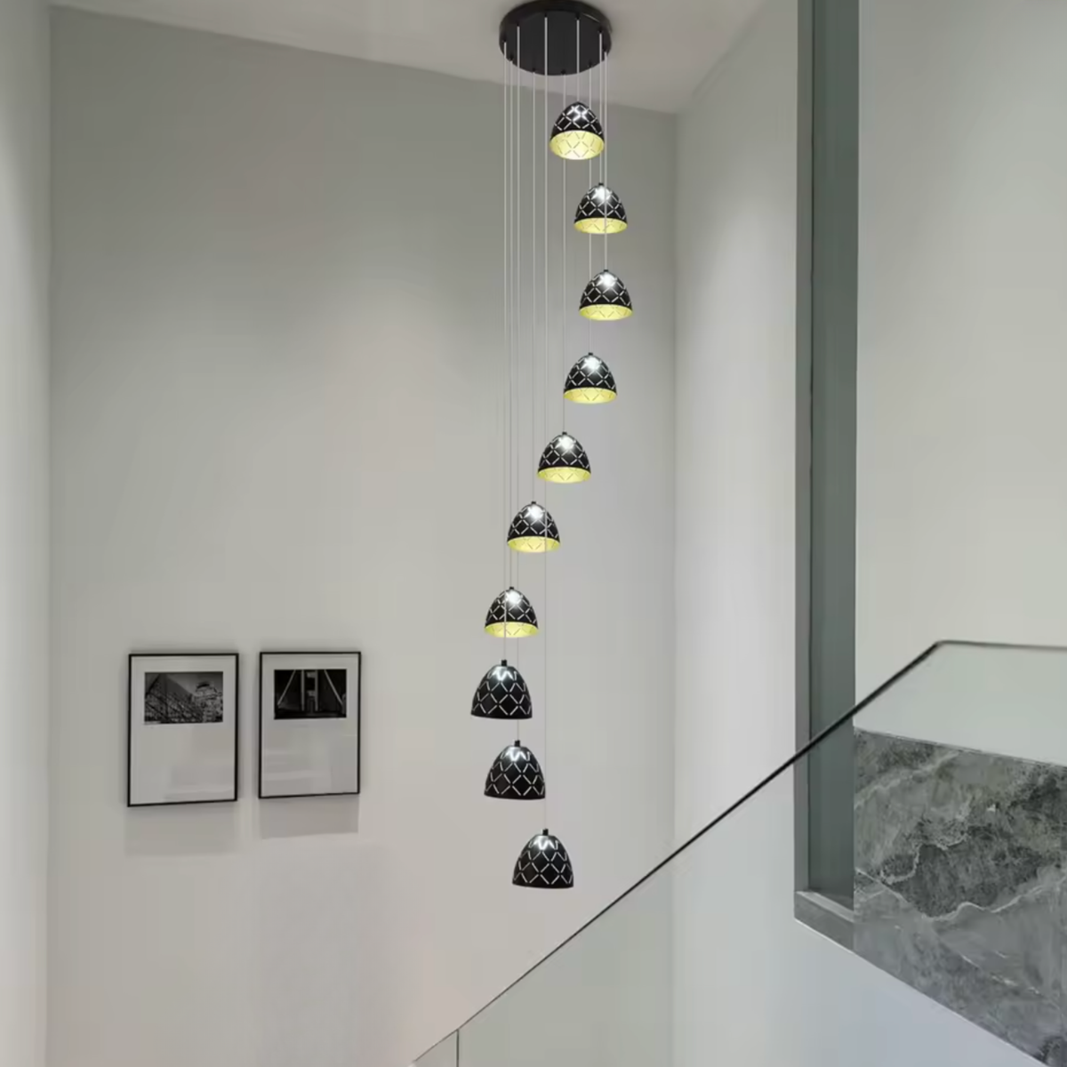 Black 10-Light Staircase Chandelier | Dimmable LED Remote