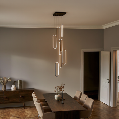 Black 8-Light Staircase Chandelier | Dimmable LED | App Control