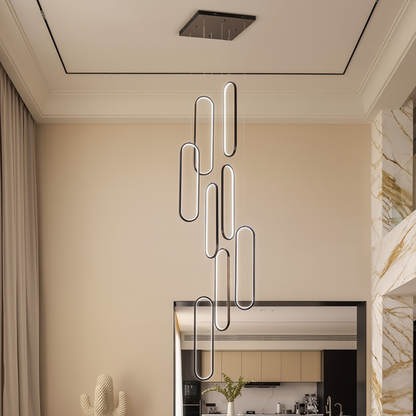 Black 8-Light Staircase Chandelier | Dimmable LED | App Control