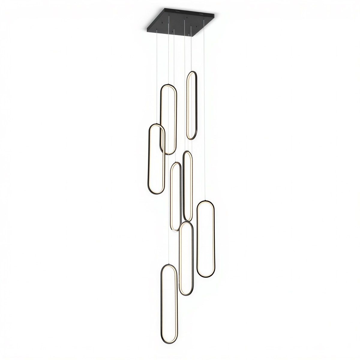 Black 8-Light Staircase Chandelier | Dimmable LED | App Control