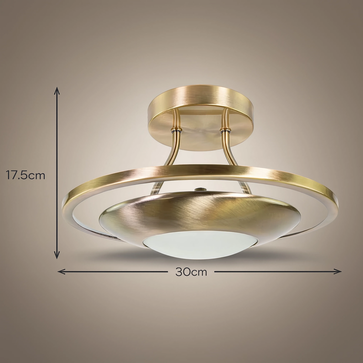Antique Brass Semi Flush LED Ceiling Light Opal Glass