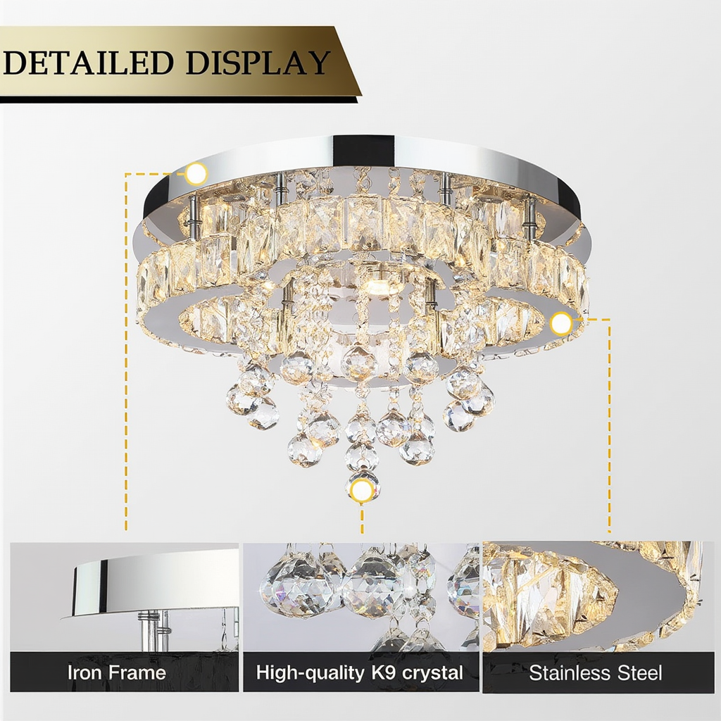 Chrome Crystal Flush Ceiling Light 40cm | Lunalight