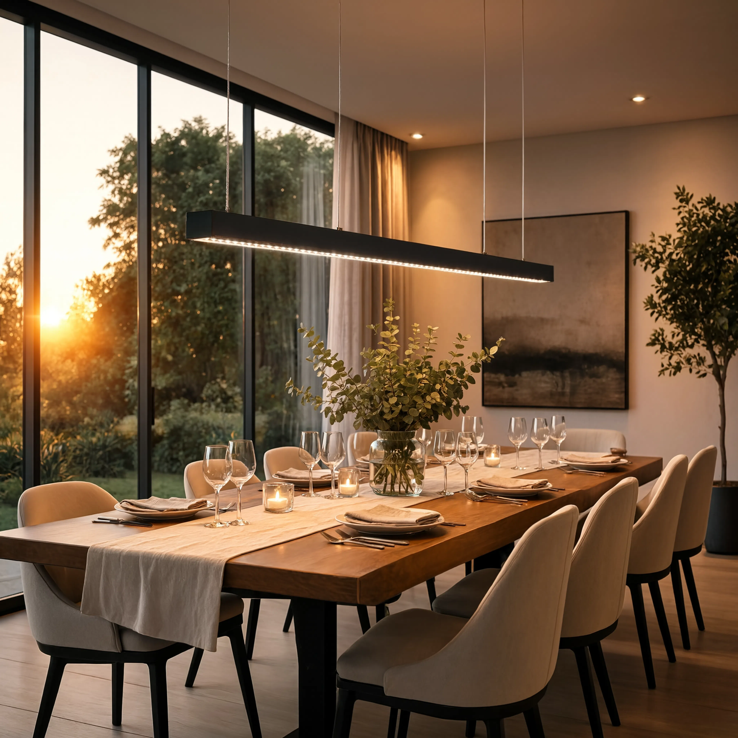 Modern Black LED Linear Pendant Light 120cm | Kitchen Island