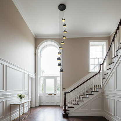 Black 10-Light Staircase Chandelier | Dimmable LED Remote
