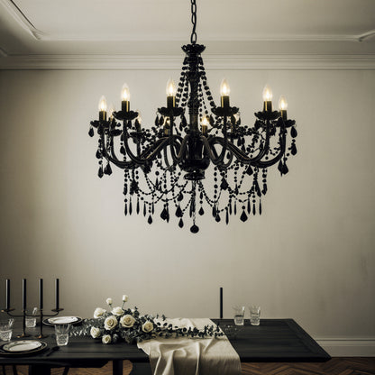 Black Beaded 12 Light Chandelier