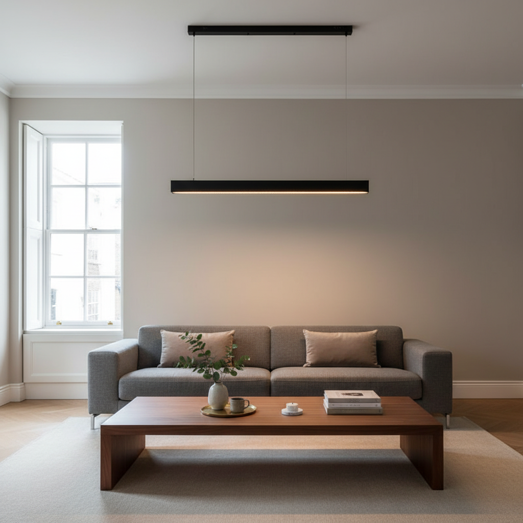 Black Linear LED Pendant Light 120cm | Kitchen Island | 48W