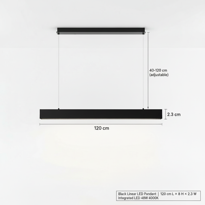 Black Linear LED Pendant Light 120cm | Kitchen Island | 48W