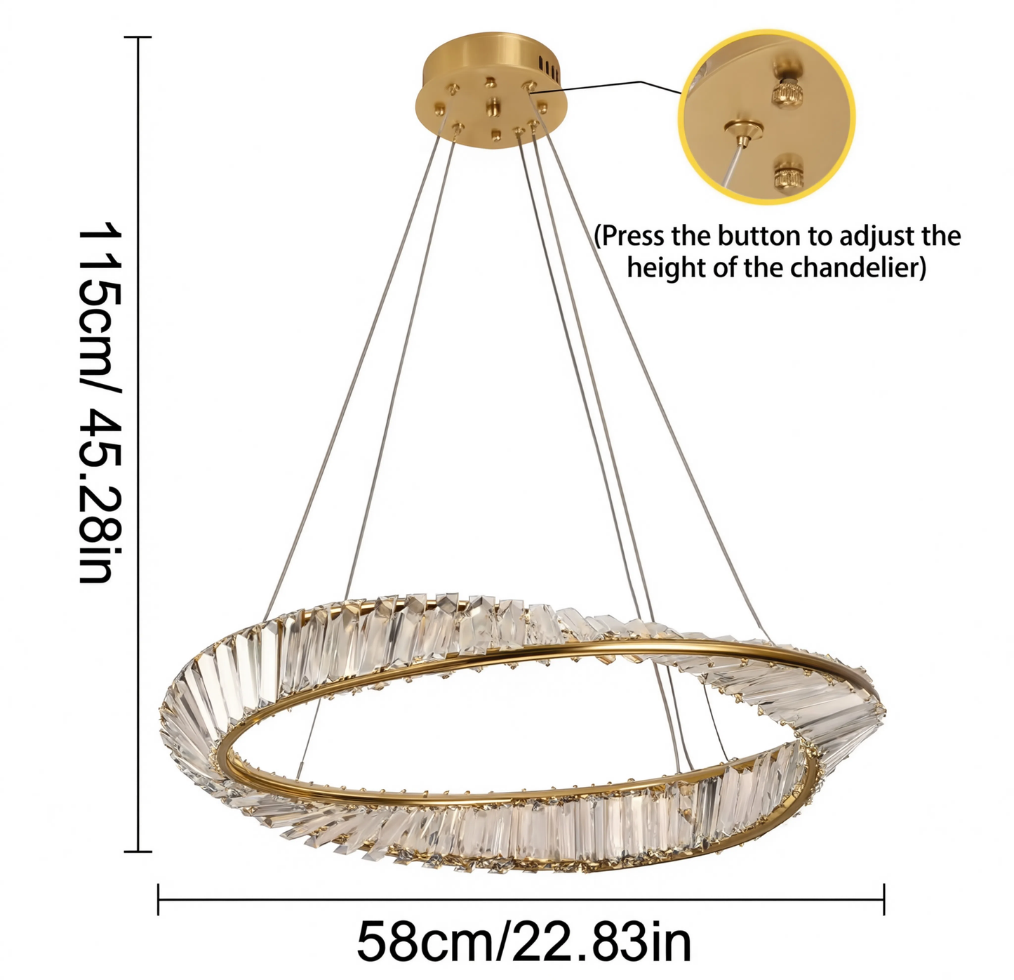 Gold Crystal Ring Pendant Light LED