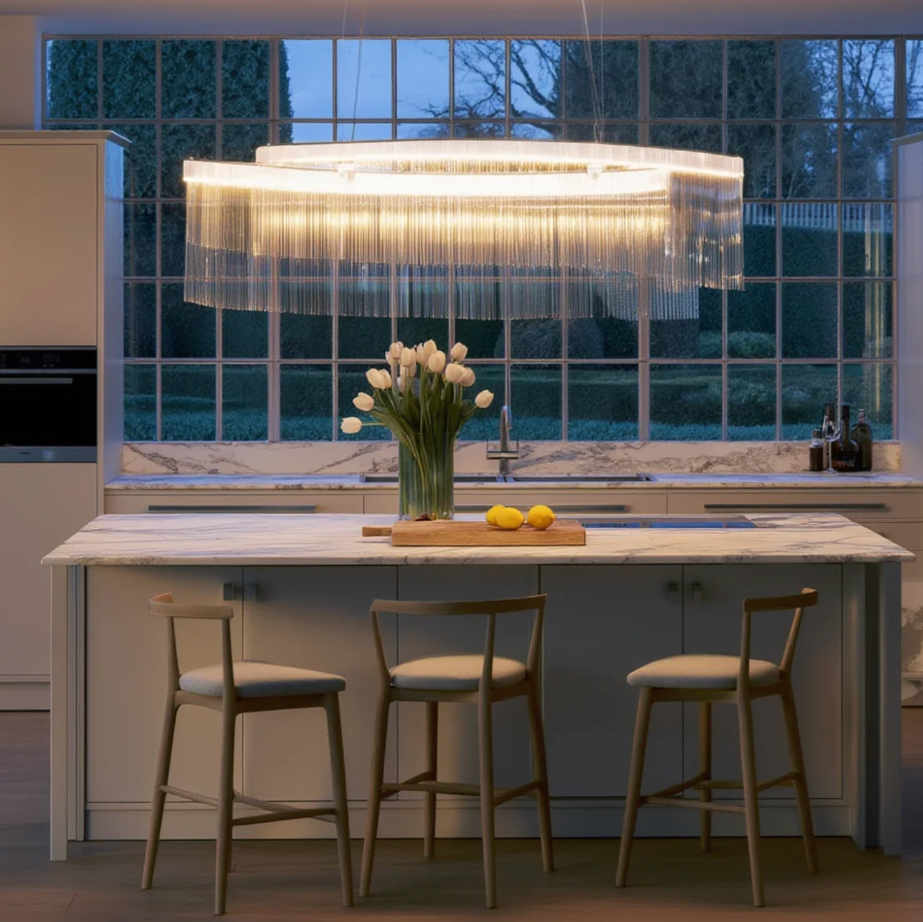 Chrome Tassel LED Pendant Light Rectangular