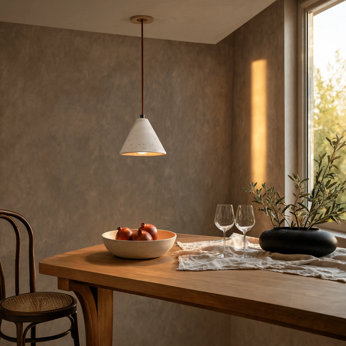 Yellow Travertine Stone Cone Pendant Light LED| Lunalight