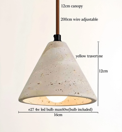 Yellow Travertine Stone Cone Pendant Light LED| Lunalight