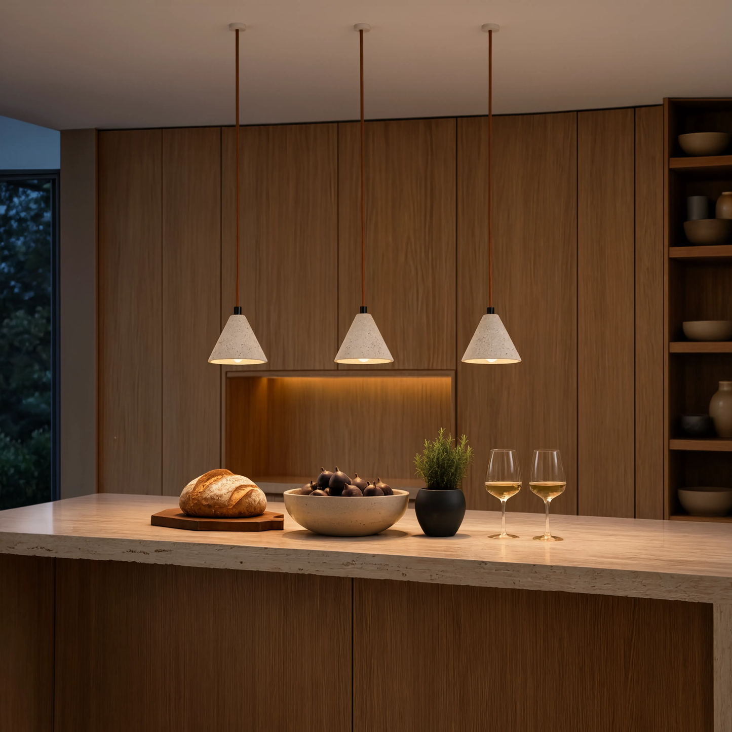 Yellow Travertine Stone Cone Pendant Light LED| Lunalight