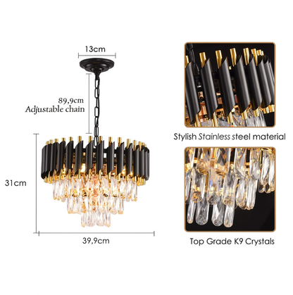 Black Gold Crystal Chandelier 3 Tier