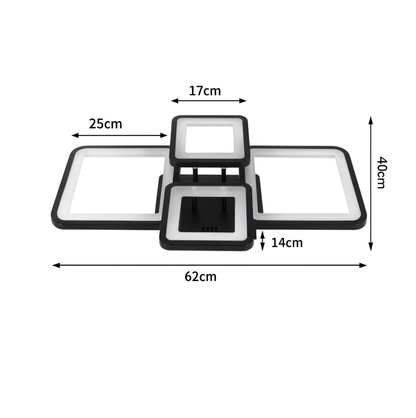 Black Square Frame LED Ceiling Light Remote Dimmable