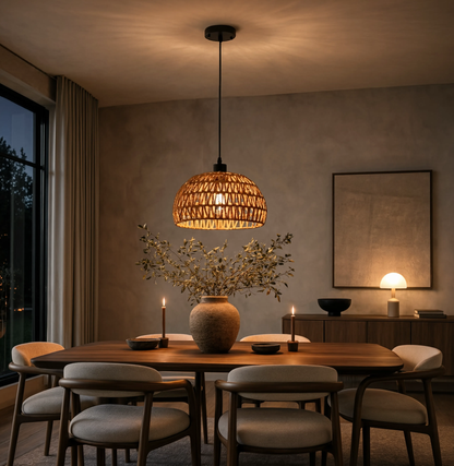 Farmhouse Rattan Pendant Light Boho Dome Shade