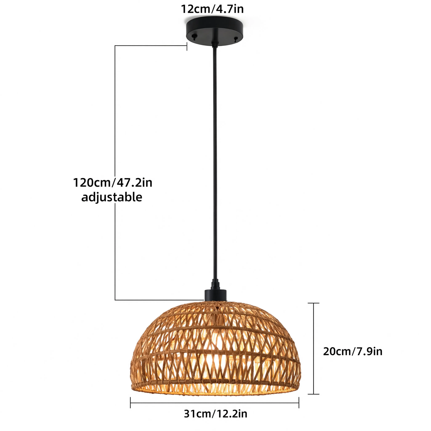 Farmhouse Rattan Pendant Light Boho Dome Shade