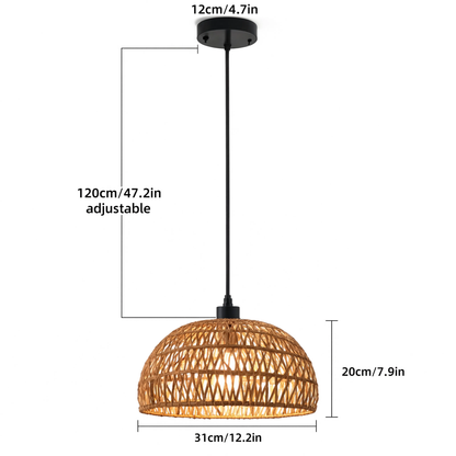Farmhouse Rattan Pendant Light Boho Dome Shade