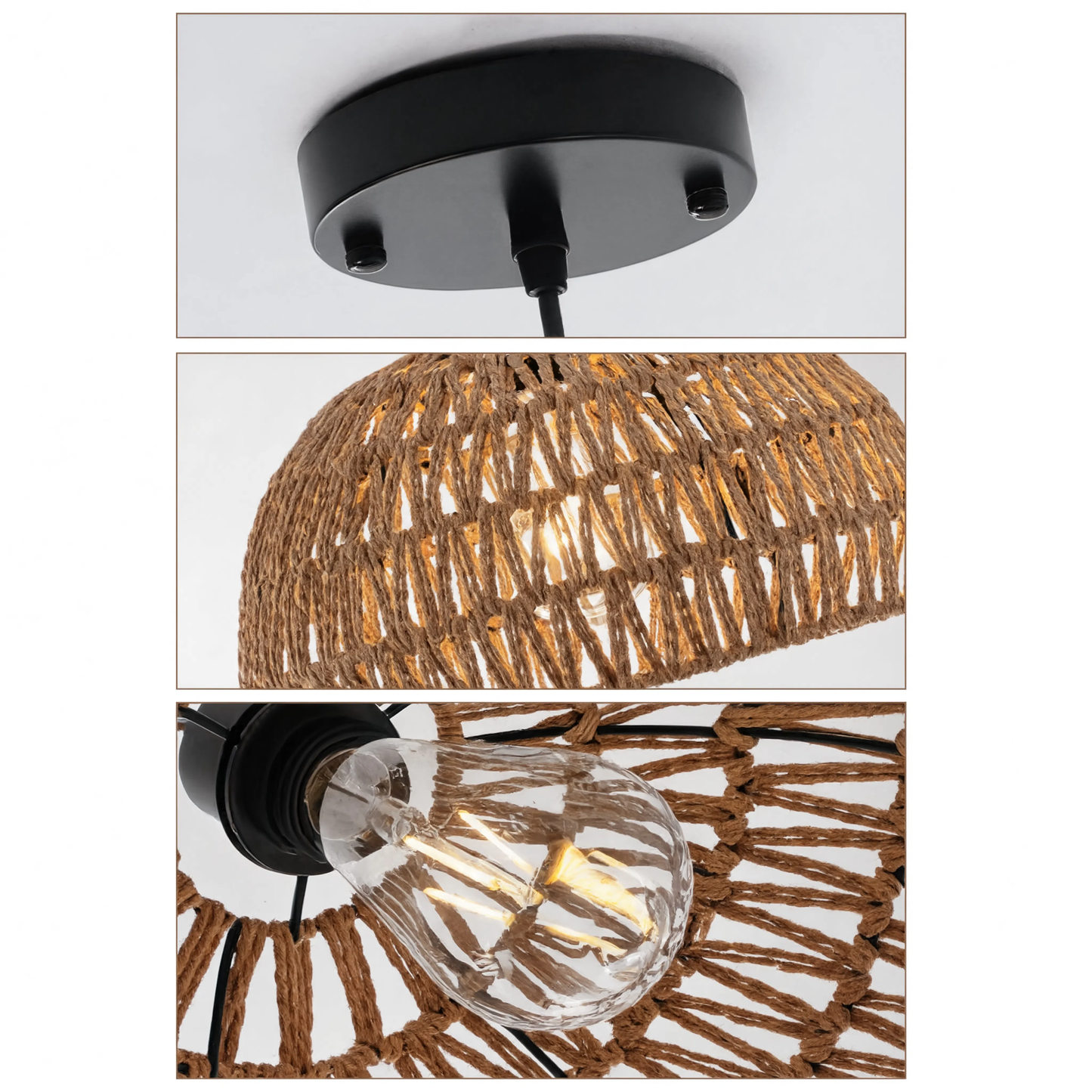 Farmhouse Rattan Pendant Light Boho Dome Shade