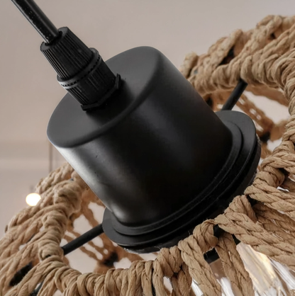 Farmhouse Rattan Pendant Light Boho Dome Shade