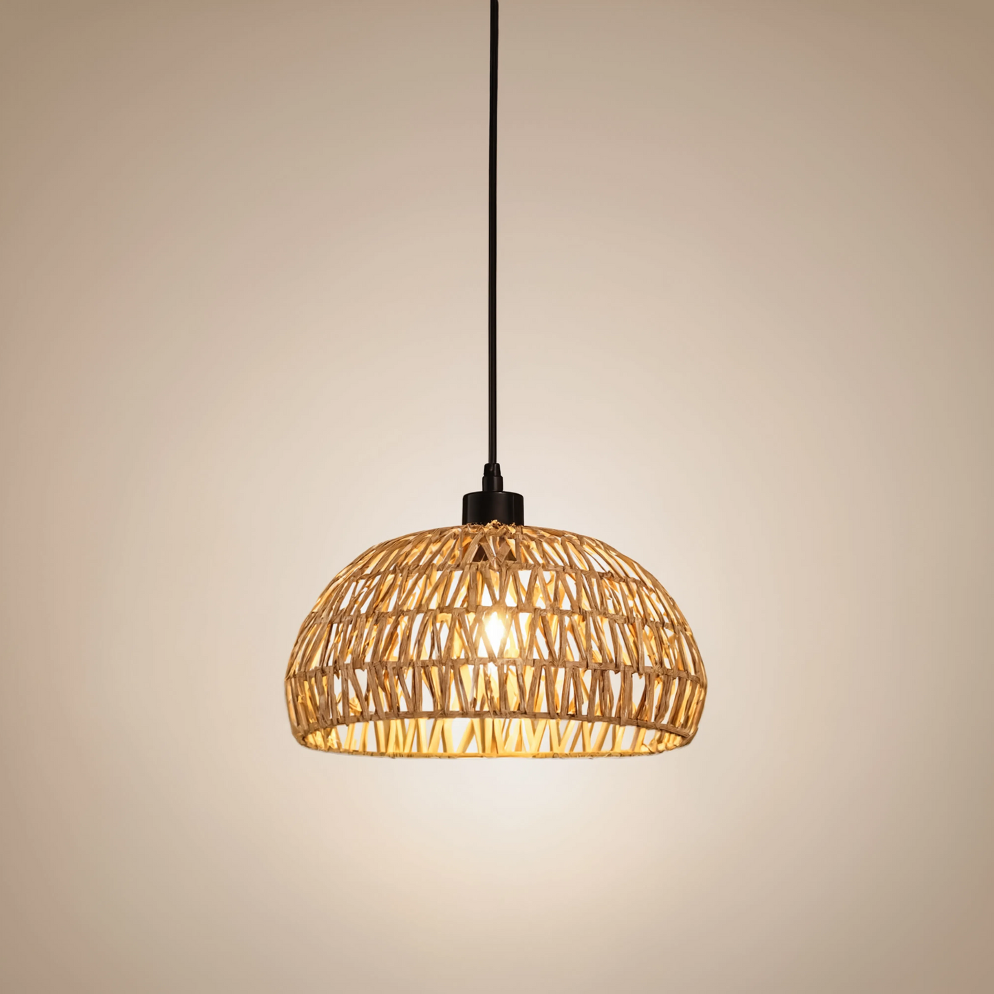 Farmhouse Rattan Pendant Light Boho Dome Shade