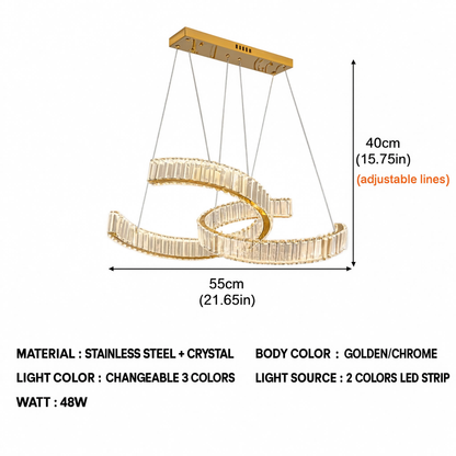 Gold Crystal Ribbon Pendant Light LED