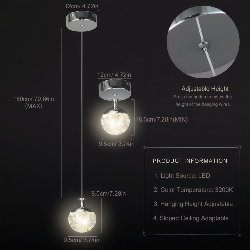 Chrome Crystal Bubble LED Pendant Light | Lunalight
