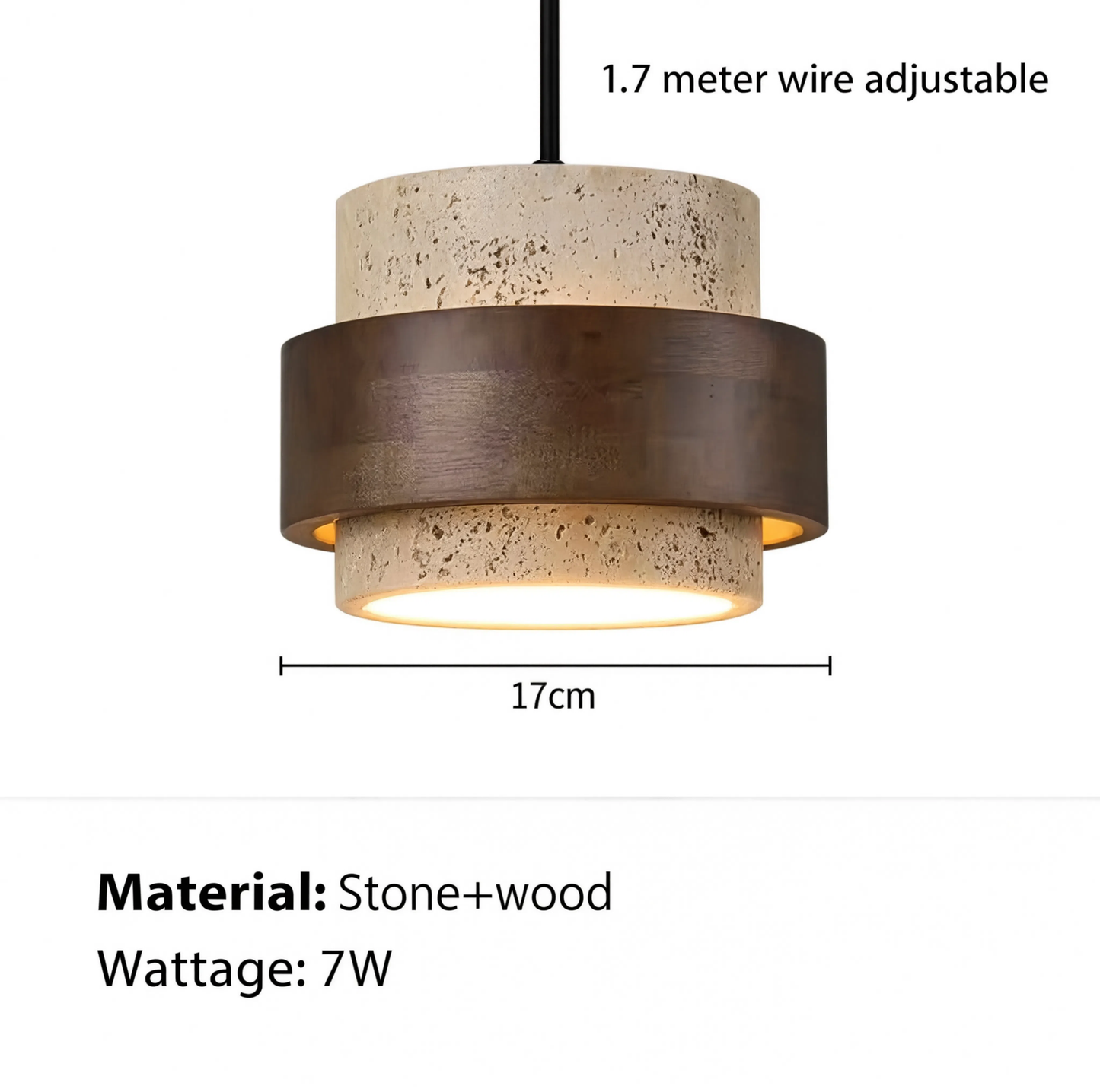 Travertine Stone and Walnut Pendant Light | Lunalight