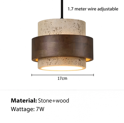 Travertine Stone and Walnut Pendant Light | Lunalight