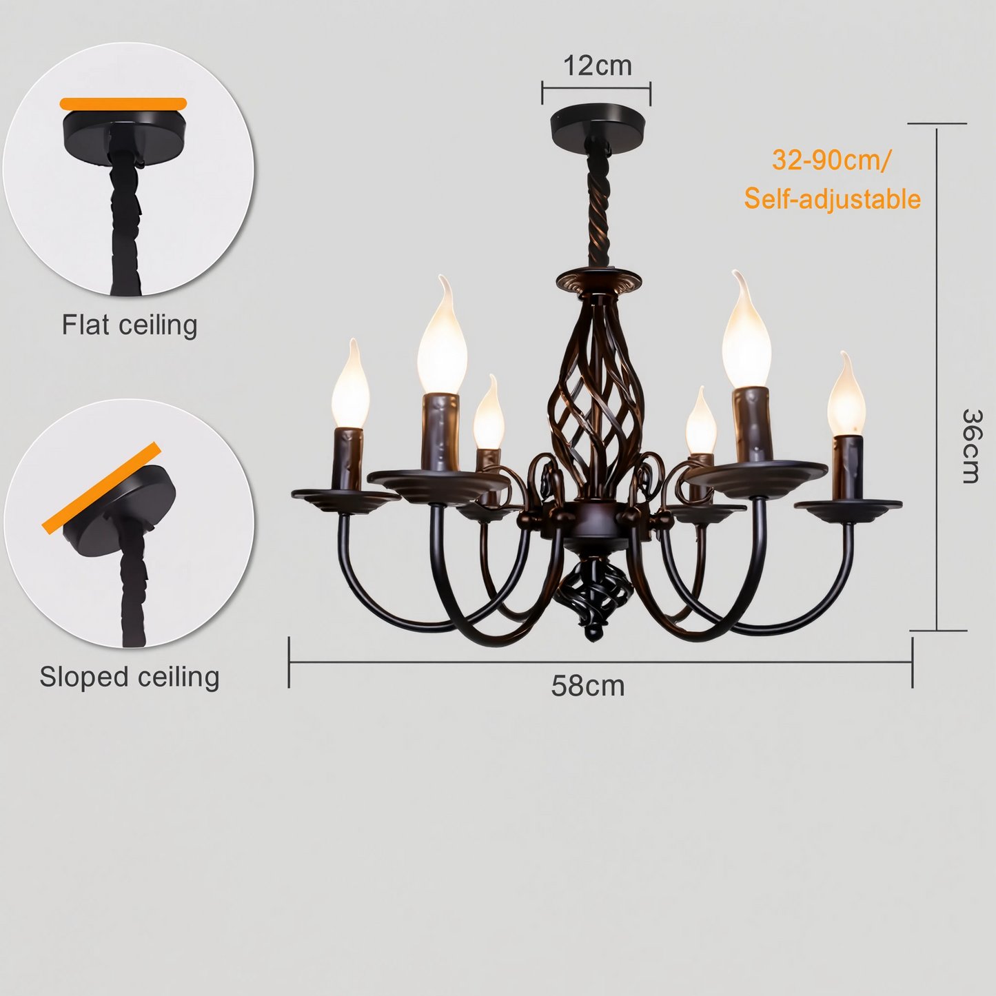 Black Candle Chandelier 6-Light
