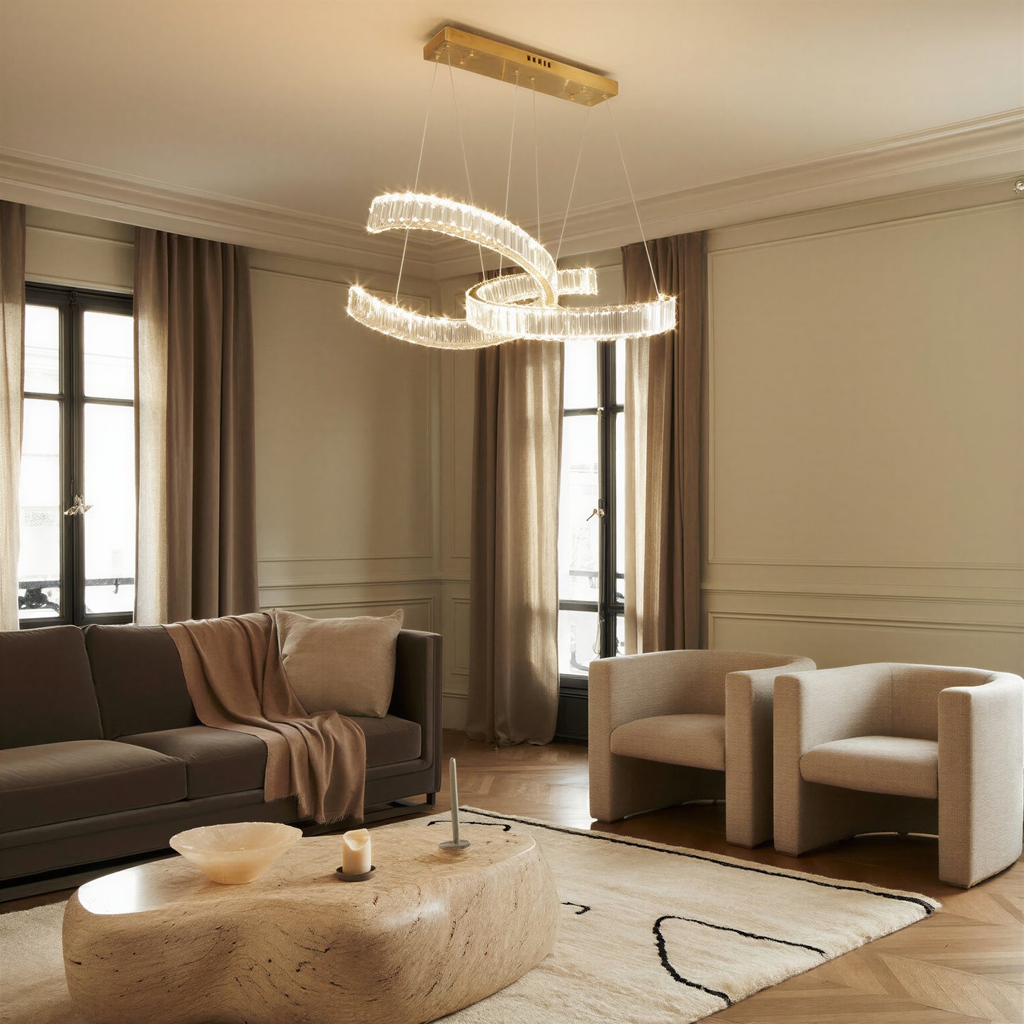 Gold Crystal Ribbon Pendant Light LED
