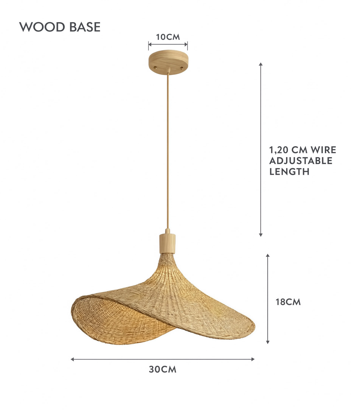 Large leaf woven bamboo pendant light | Wooden base