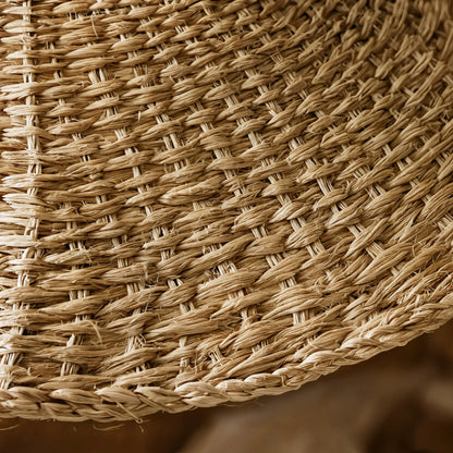 Large leaf woven bamboo pendant light | Wooden base