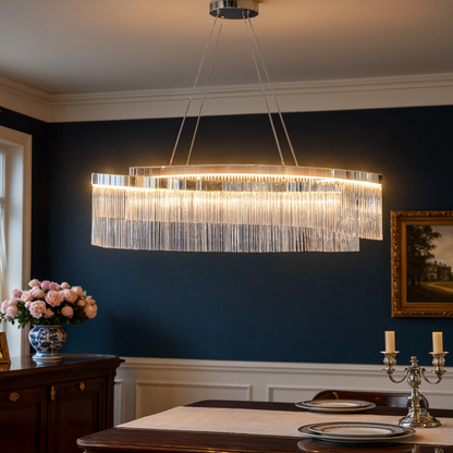 Chrome Tassel LED Pendant Light Rectangular