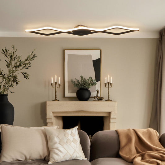 Modern Black Linear LED Ceiling Light 118cm Dimmable
