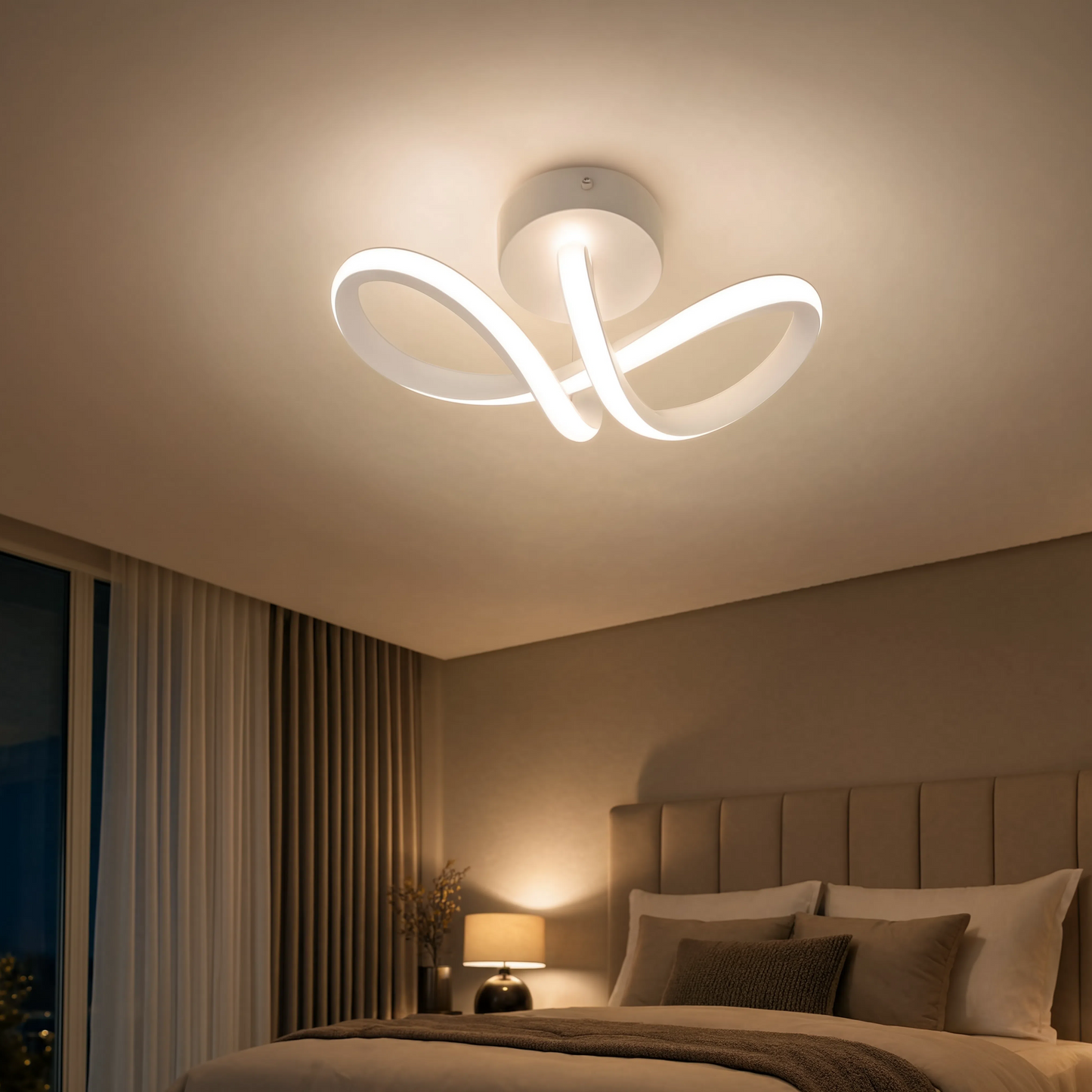 Modern Curved LED Ceiling Light 20W 3000K Bedroom Living Room
