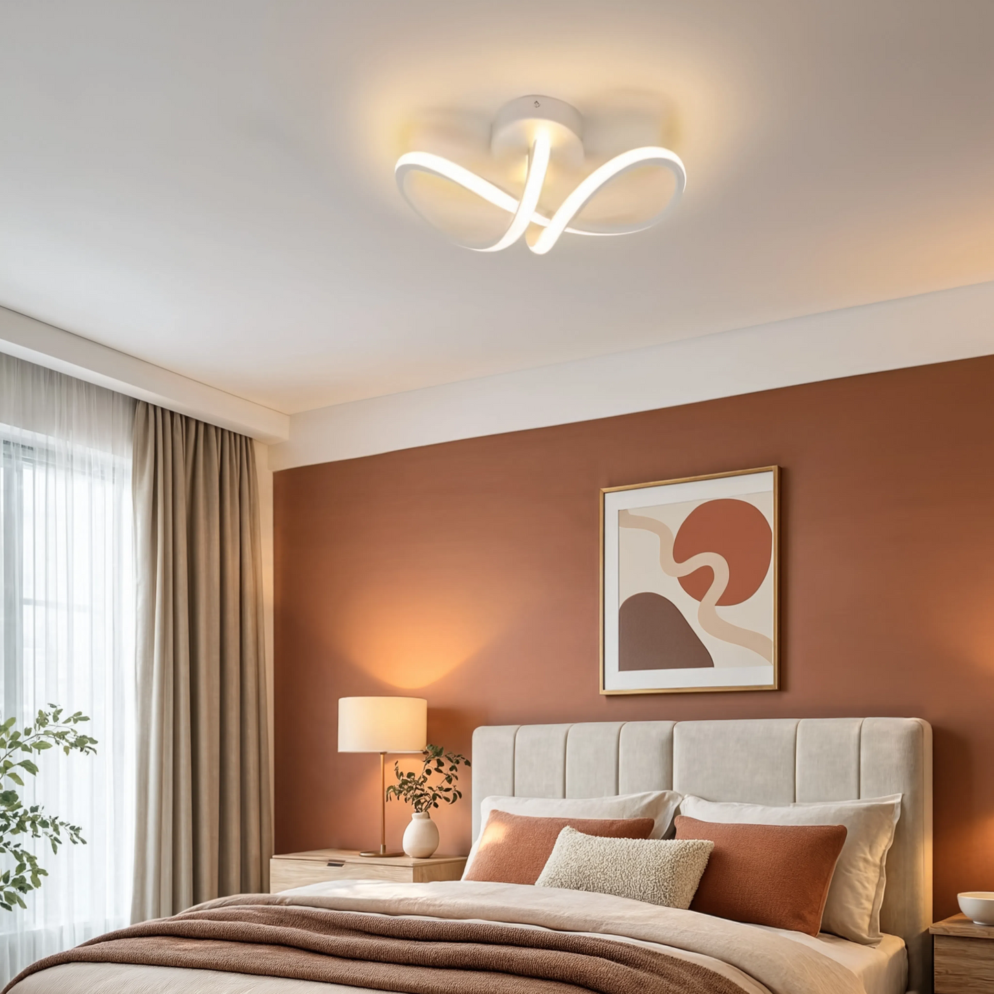 Modern Curved LED Ceiling Light 20W 3000K Bedroom Living Room