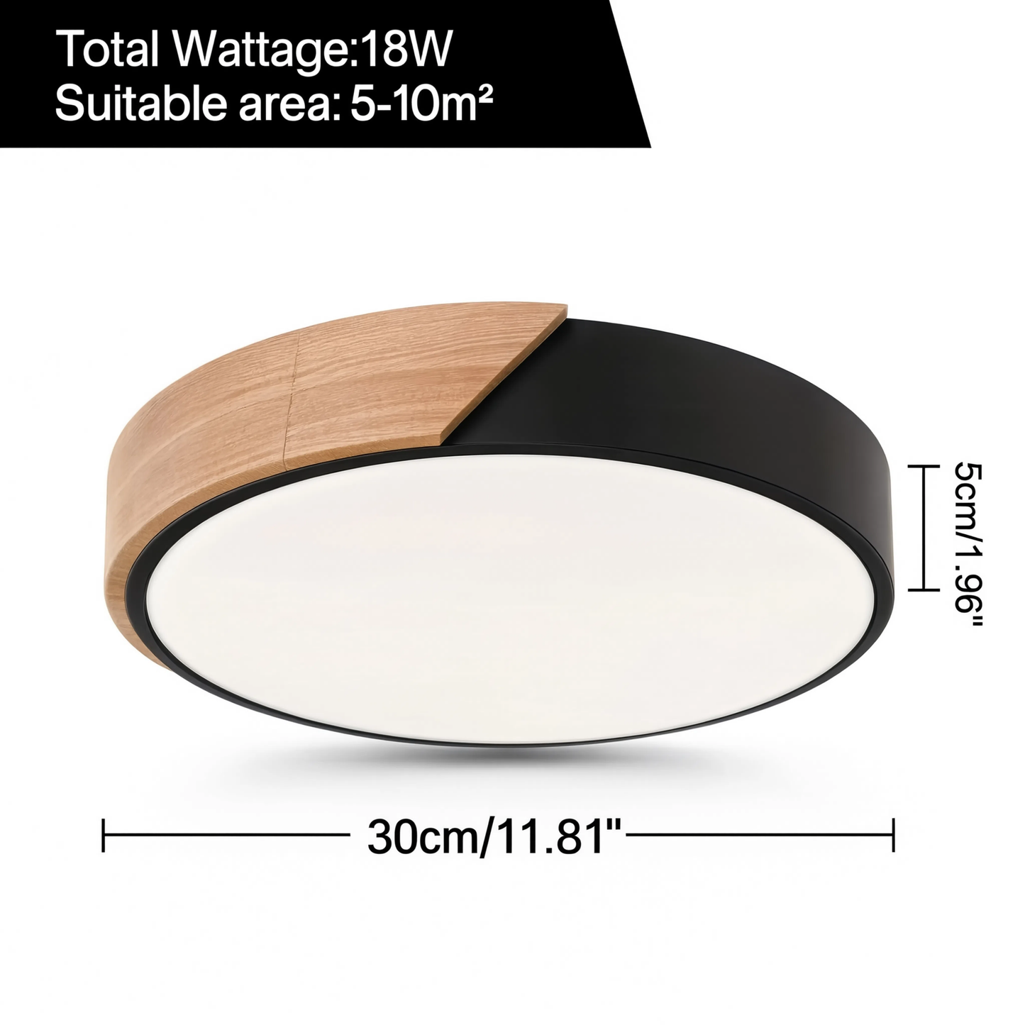 Modern Round LED Ceiling Light Remote Control Wood & Acrylic