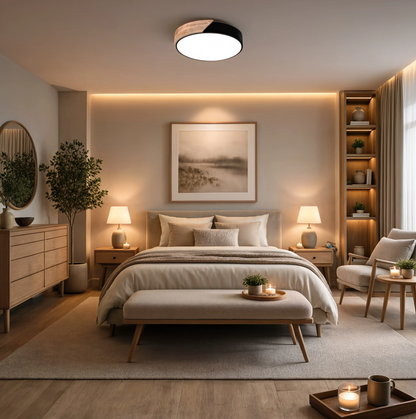 Modern Round LED Ceiling Light Remote Control Wood & Acrylic