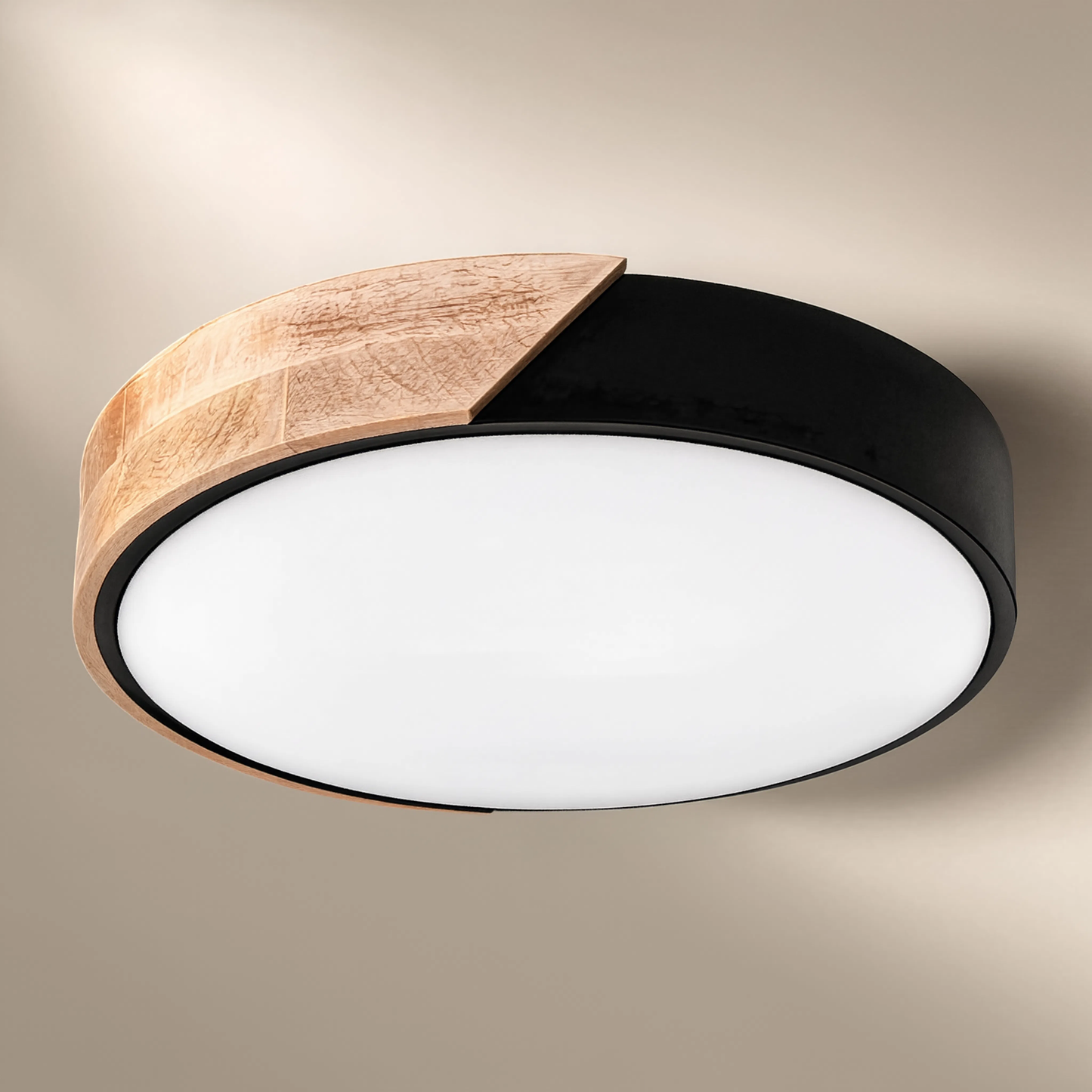 Modern Round LED Ceiling Light Remote Control Wood & Acrylic