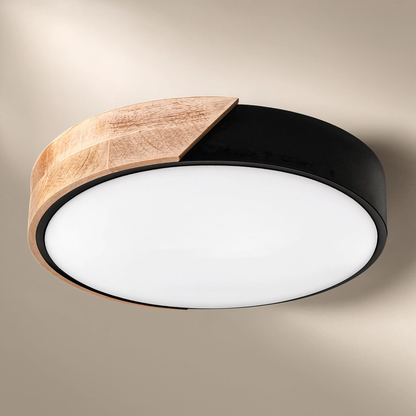Modern Round LED Ceiling Light Remote Control Wood & Acrylic