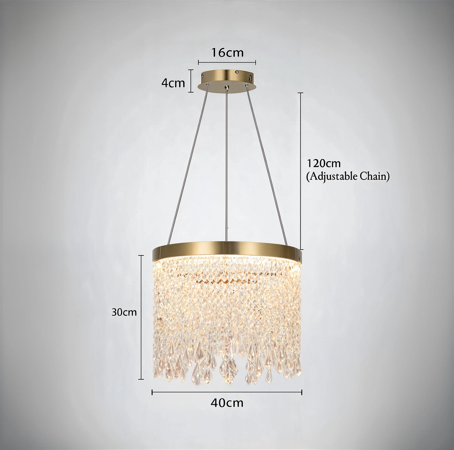 Gold Drum Crystal Pendant Chandelier | Integrated LED