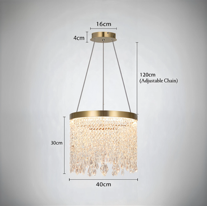 Gold Drum Crystal Pendant Chandelier | Integrated LED