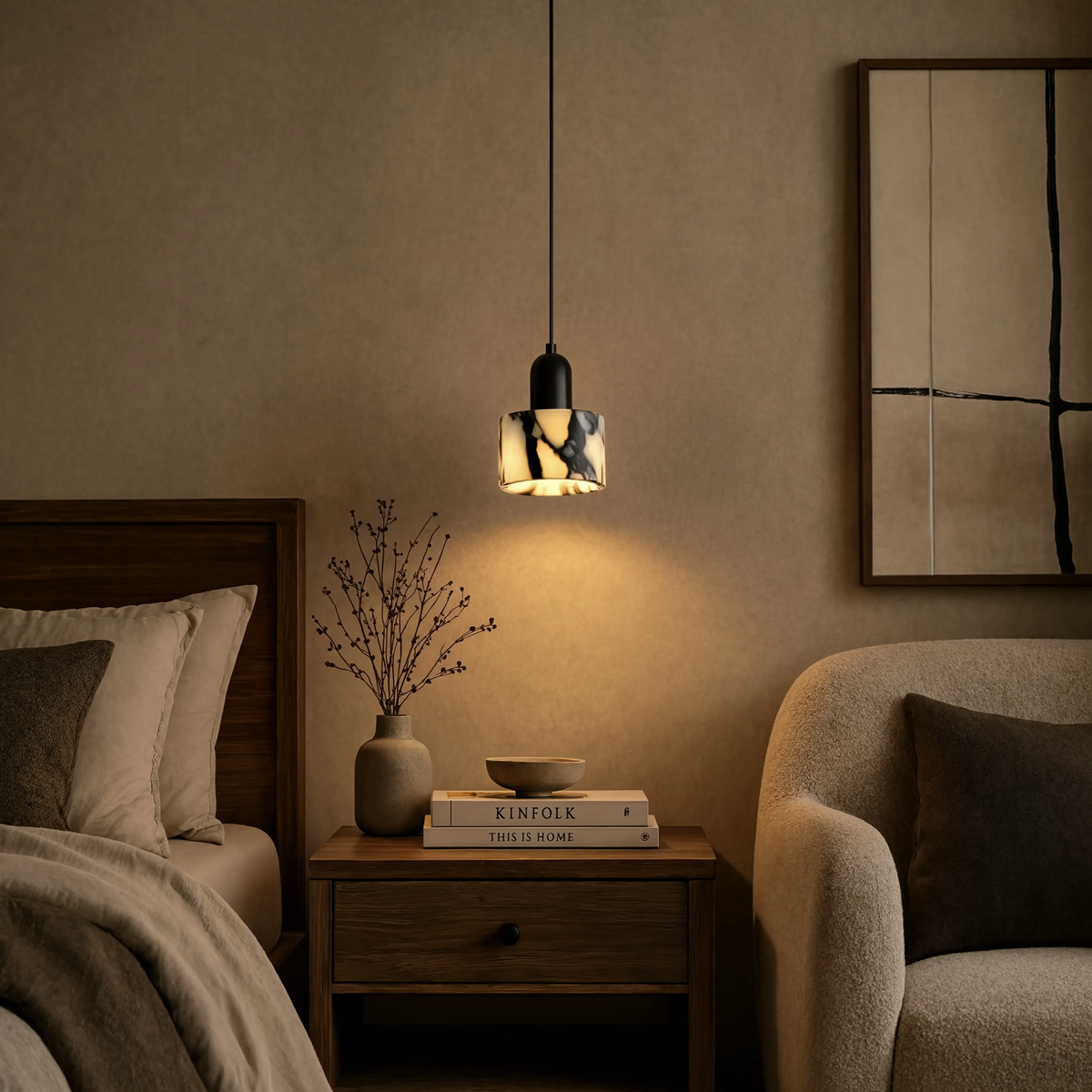 Natural Stone Pendant Light | G4 LED | Touch Switch