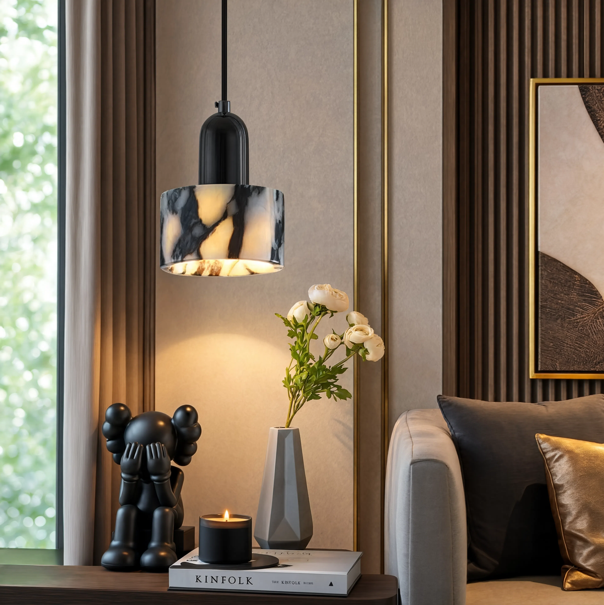 Natural Stone Pendant Light | G4 LED | Touch Switch