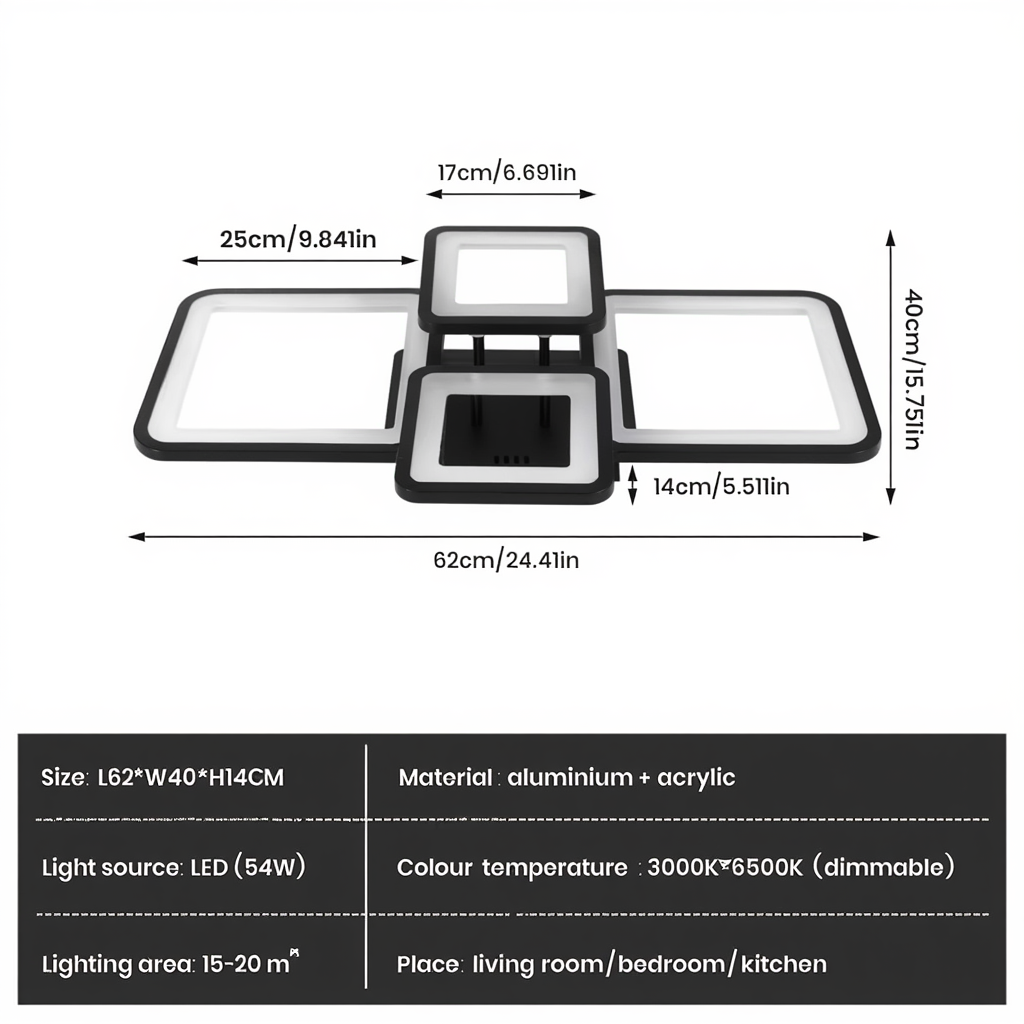Black Square Frame LED Ceiling Light | Lunalight