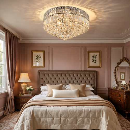 Chrome Crystal Flush Ceiling Light 42cm