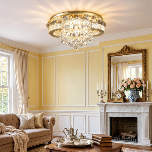Chrome Crystal Flush Ceiling Light 40cm | Lunalight