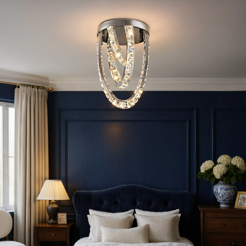 Round Chrome Crystal Ceiling Light